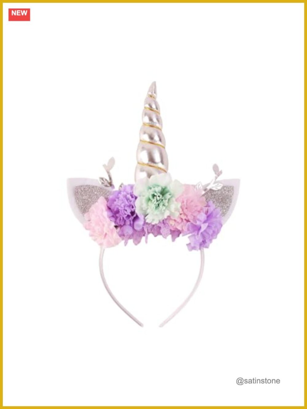 Unicorn Headband Horn Ears Glitter Artificial Flower Birthday Cosplay Costume